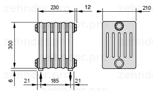Схема (чертеж) Радиатор Zehnder Charleston 6030/5 №3570 Белый глянцевый RAL 9016